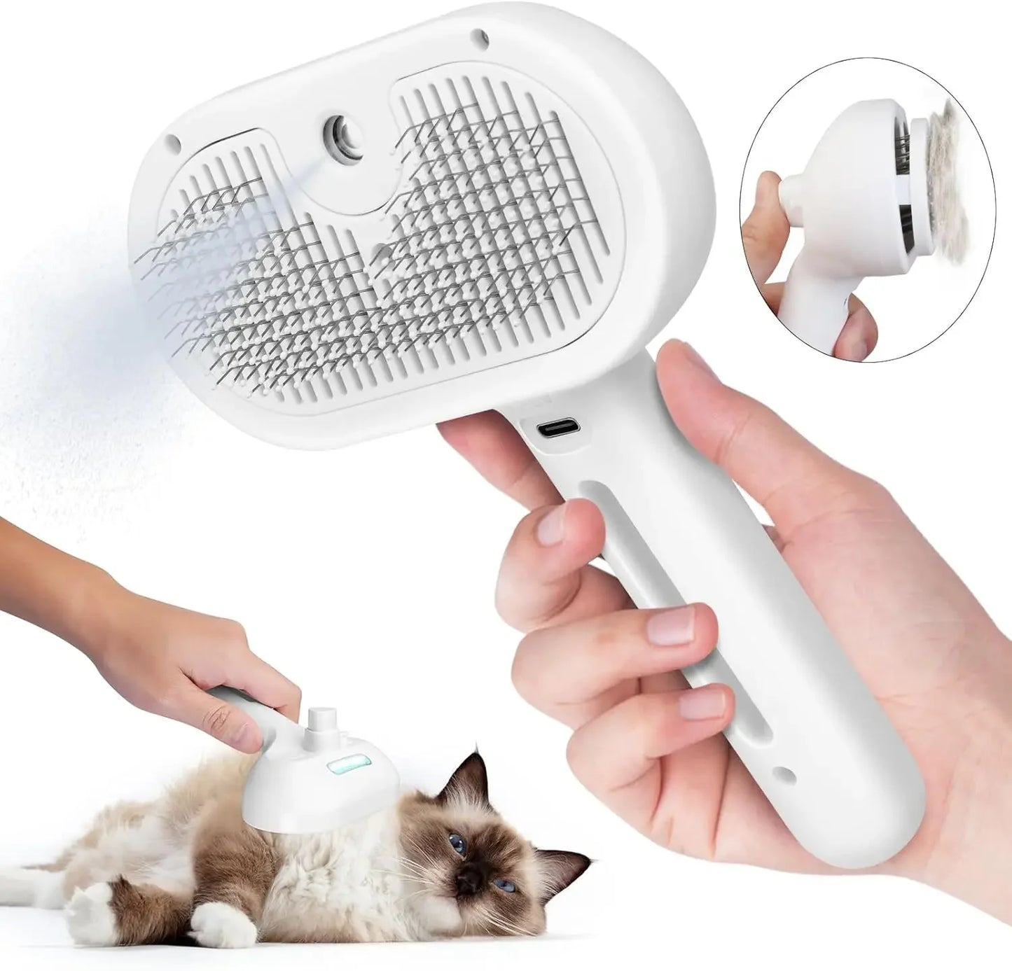 Pet Grooming Brush with Water Spray - 3-in-1 Cat & Dog Hair Remover Comb
